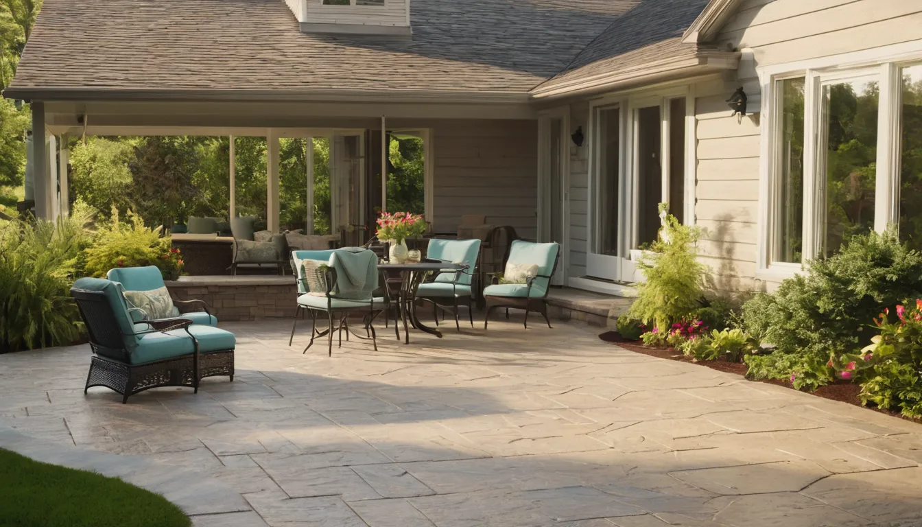 A stamped concrete patio behind a family home in the Bellaire area