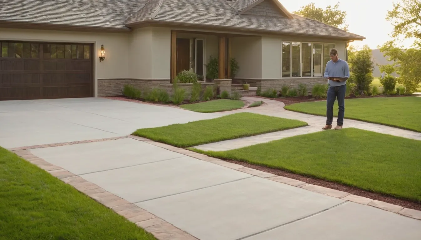 A freshly poured concrete driveway beside a brick ranch home in Bellaire